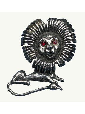Silver TONE FIGURAL LION PIN WITH RED RHINESTONE EYES